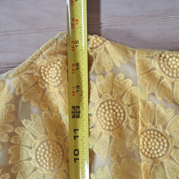 Ruby Rox Yellow Sleeveless Sunflower Embroidery Lace Organza Dress - Picture 9 of 11